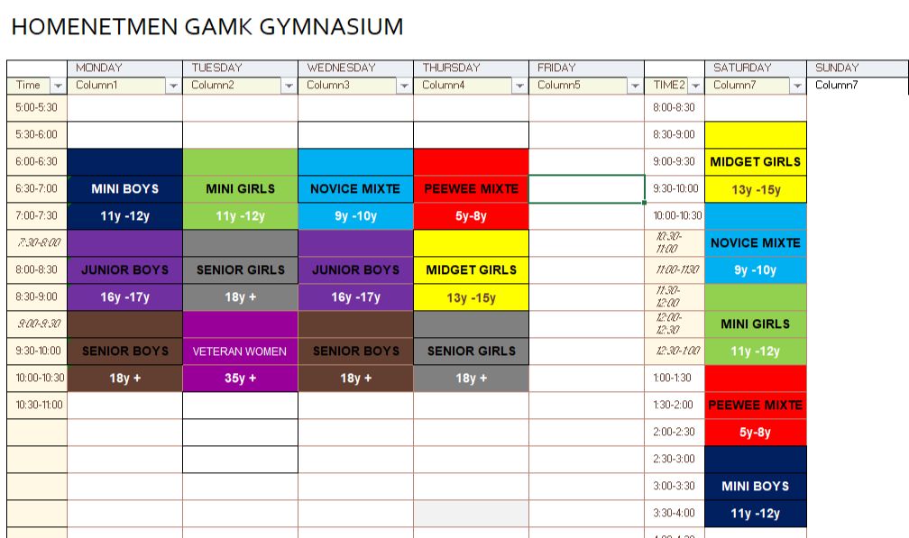 Gym schedule 2022-2023